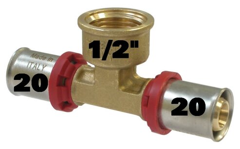 Pers T-stuk 20mm-1/2"-20mm