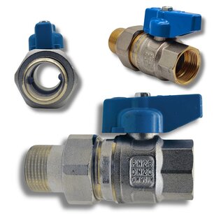 3-Piece Ball Valve Blue Handle 1" M/F