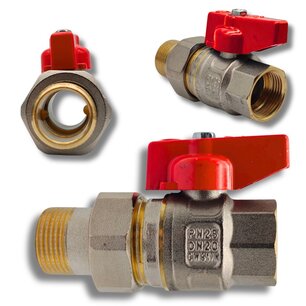 3-Piece Ball Valve Red Handle 1" M/F